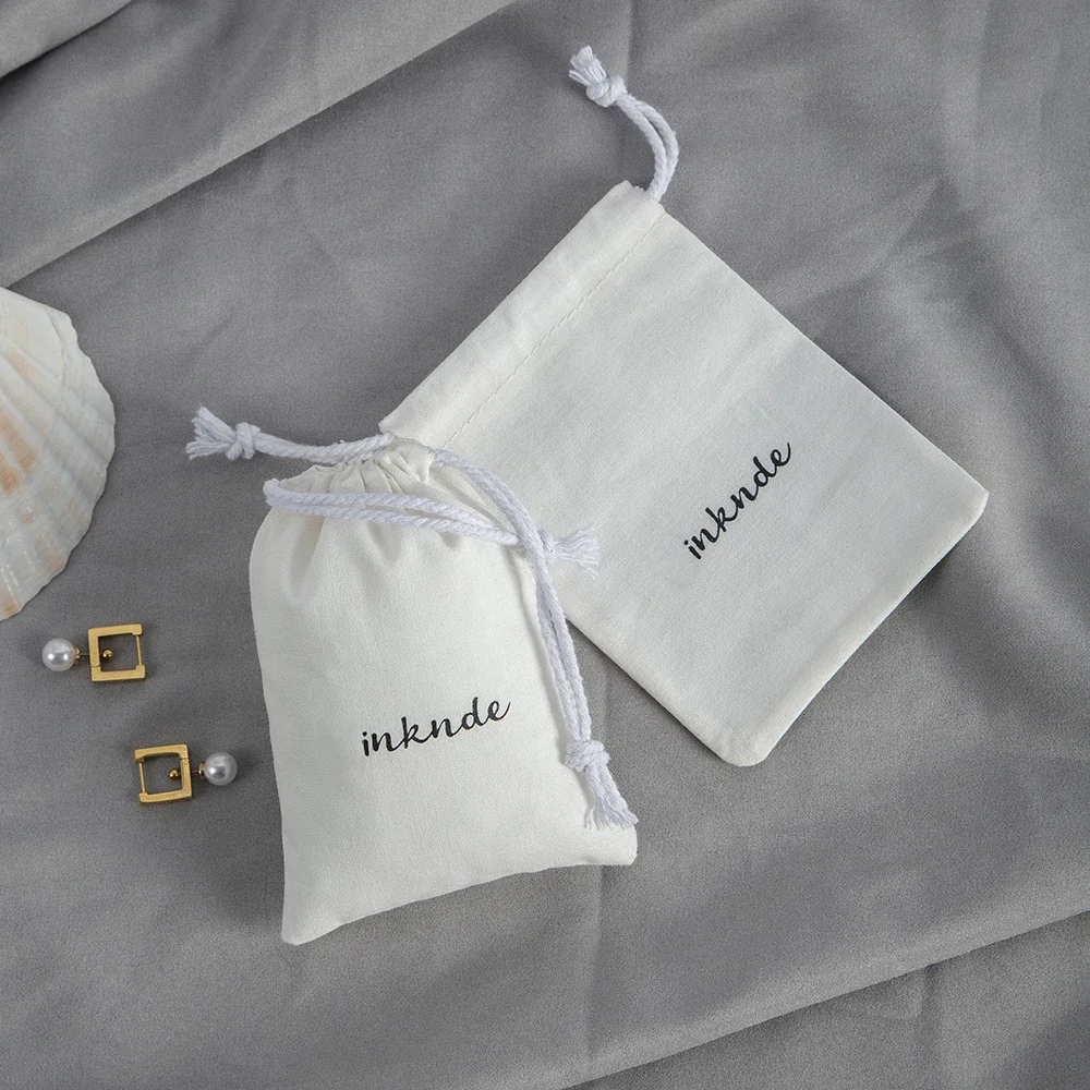 50pcs Little Muslin Bags 10x15cm Custom Double Drawstring Black Ribbon Cotton Jewelry Pouches Empty Sachet for Mini Gift Party