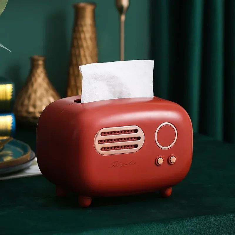 2027 Desktop Retro Radio Paper Dispenser Holder Storage Napkin Case Vintage Dispenser Organizer Ornament Tissue Box