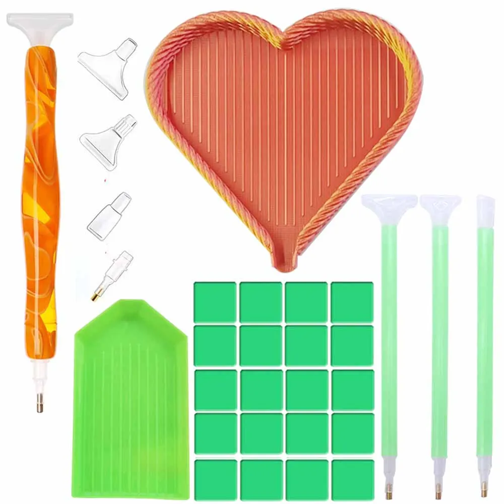Heart Shape Diamond Painting Sorting Tray Tools Kit Swirl Point Drill Pen Multi Replacement Tips Bead Tray Glue Clay Stickers DI