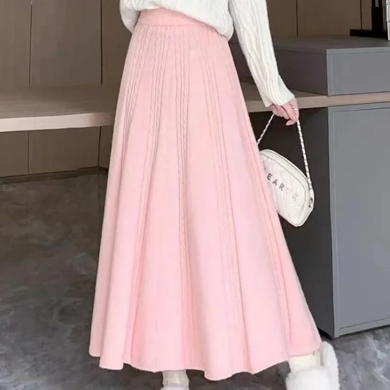 A-line midi skirt for women's autumn and winter new temperament high waist coverage pleated long skirt knitted winter skirt