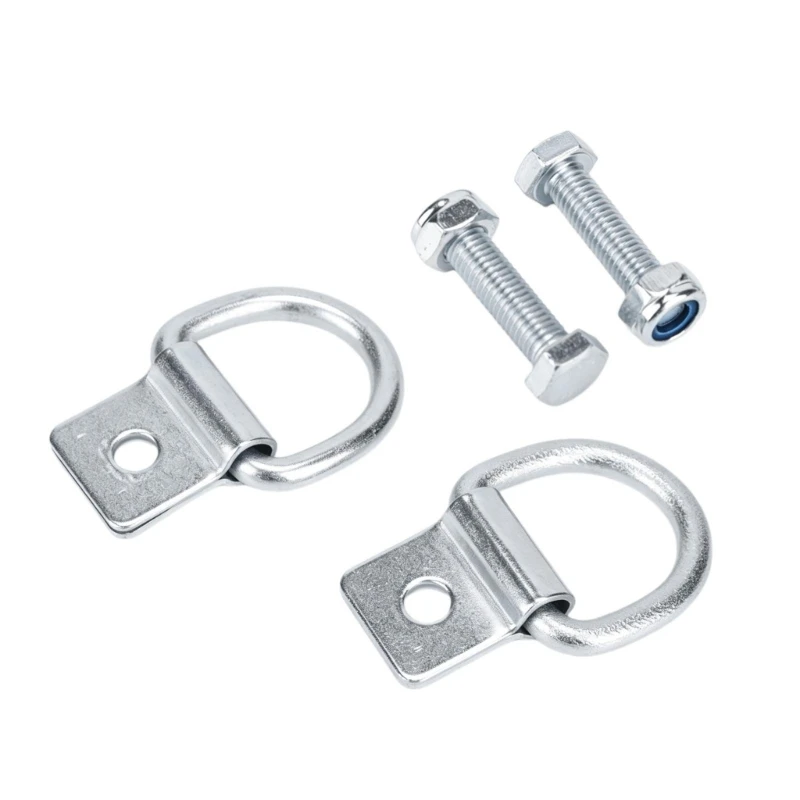 Trailer Cargo Tie Down Hardware with Threaded Bolt Mounts, D-Shaped Attachments, Folded Brackets, and Two 2 Pack