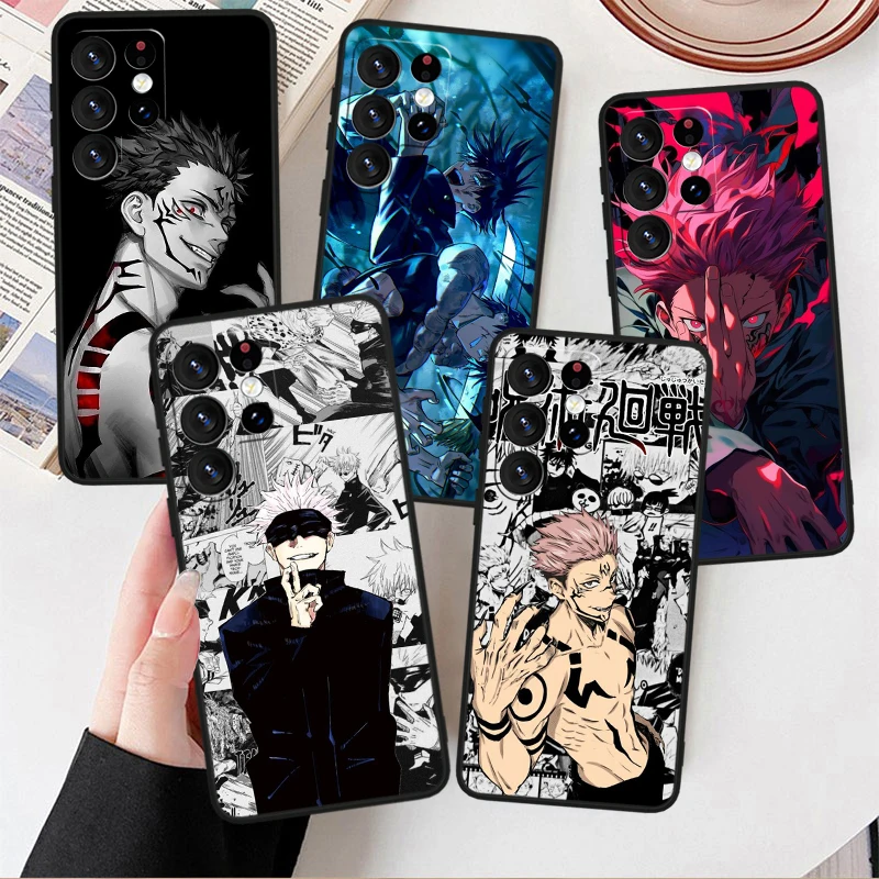 Jujutsu Kaisen Anime For Samsung Galaxy S24 S23 S22 S21 S20 FE S10e S10 FE Ultra Plus Soft TPU Black Phone Case