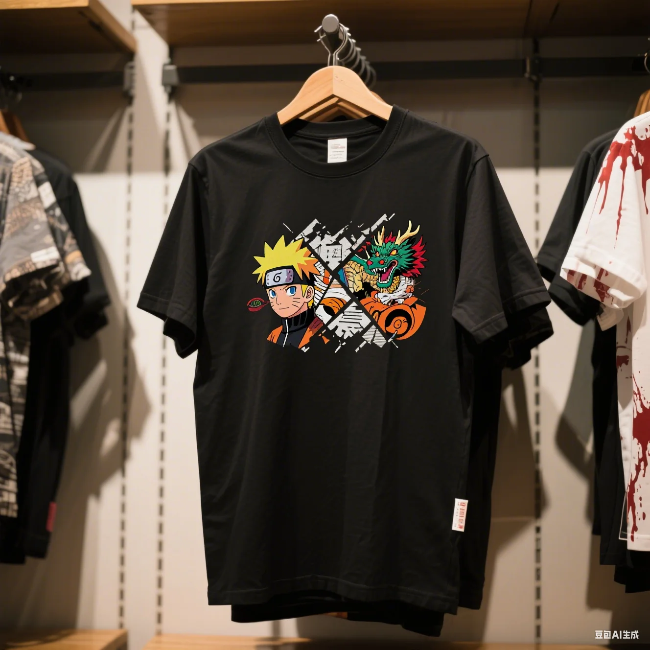 

Dragon Ball Naruto Anime Collaboration Men's T Shirt Summer Short Sleeve Women's Tops Round-neck Graphic T-shirt Cotton Tops