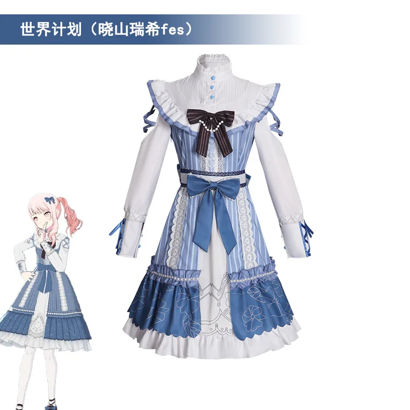 

Игровой проект Sekai Akiyama Mizuki Косплей Аниме Костюм FES Kawaii Синее кружевное платье-торт Прекрасный бант Хэллоуин Лолита Милые девушки