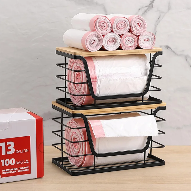 Countertop Garbage Bag Shelf Kitchen Cabinet Wall Hanging Fruit Storage Basket Under Sink