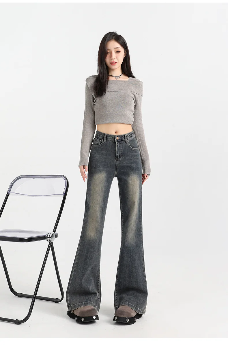 

Новые весенне-осенние модные повседневные брендовые джинсы больших размеров для женщин и девочек, хлопковые эластичные расклешенные джинсы с высокой талией