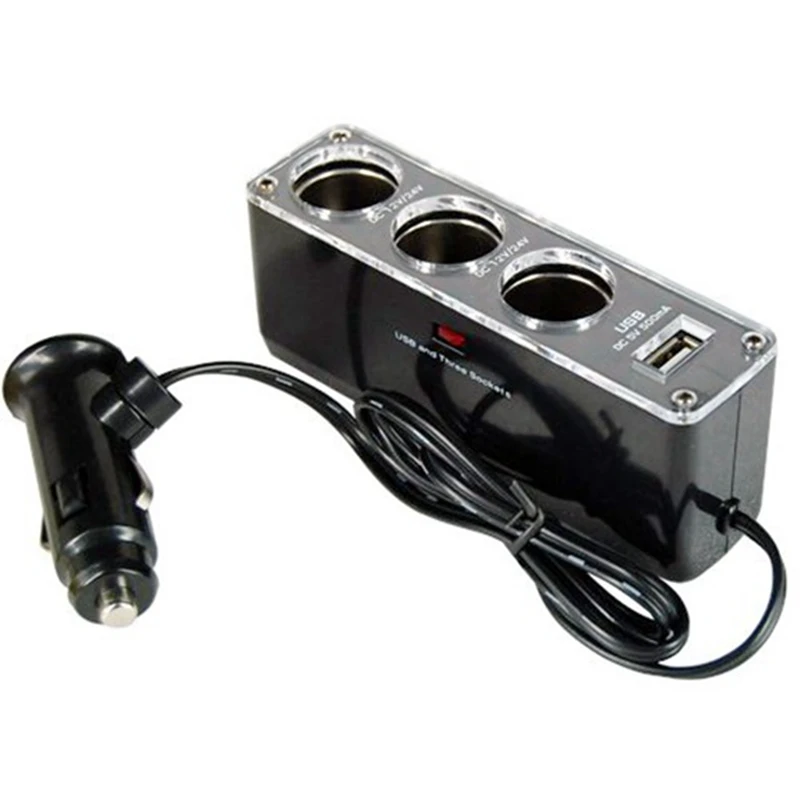 3 Way Multi Socket Car Cigarette Lighter With UHF PL259 PL-259 Male To BNC Female Right Angle RF Adapter Connector