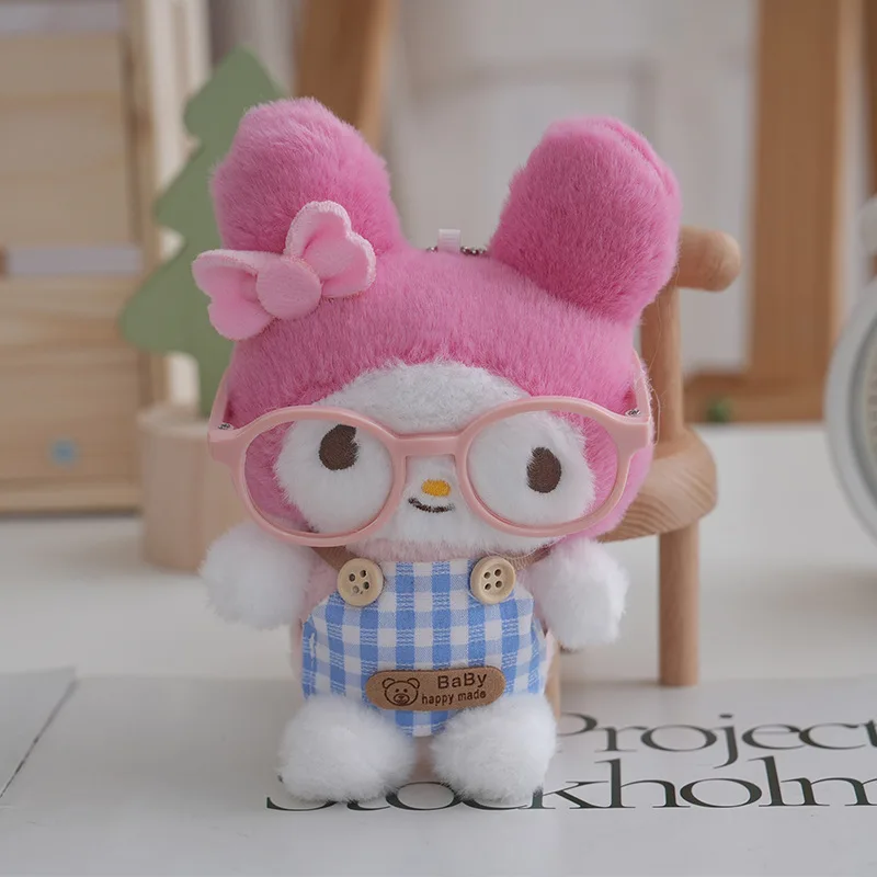 Gafas Sanrio bonitas de 12CM, adornos Kuromi, juguete de peluche, muñeca My Melody, bolsa para gato, llavero, muñeco, Peluches, regalo elegante