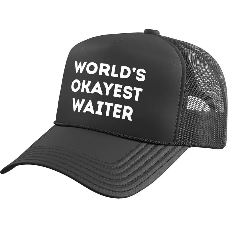 World’s Okayest Waiter Funny Restaurant Worker Career Trucker Hat With Adjustable Mesh Back
