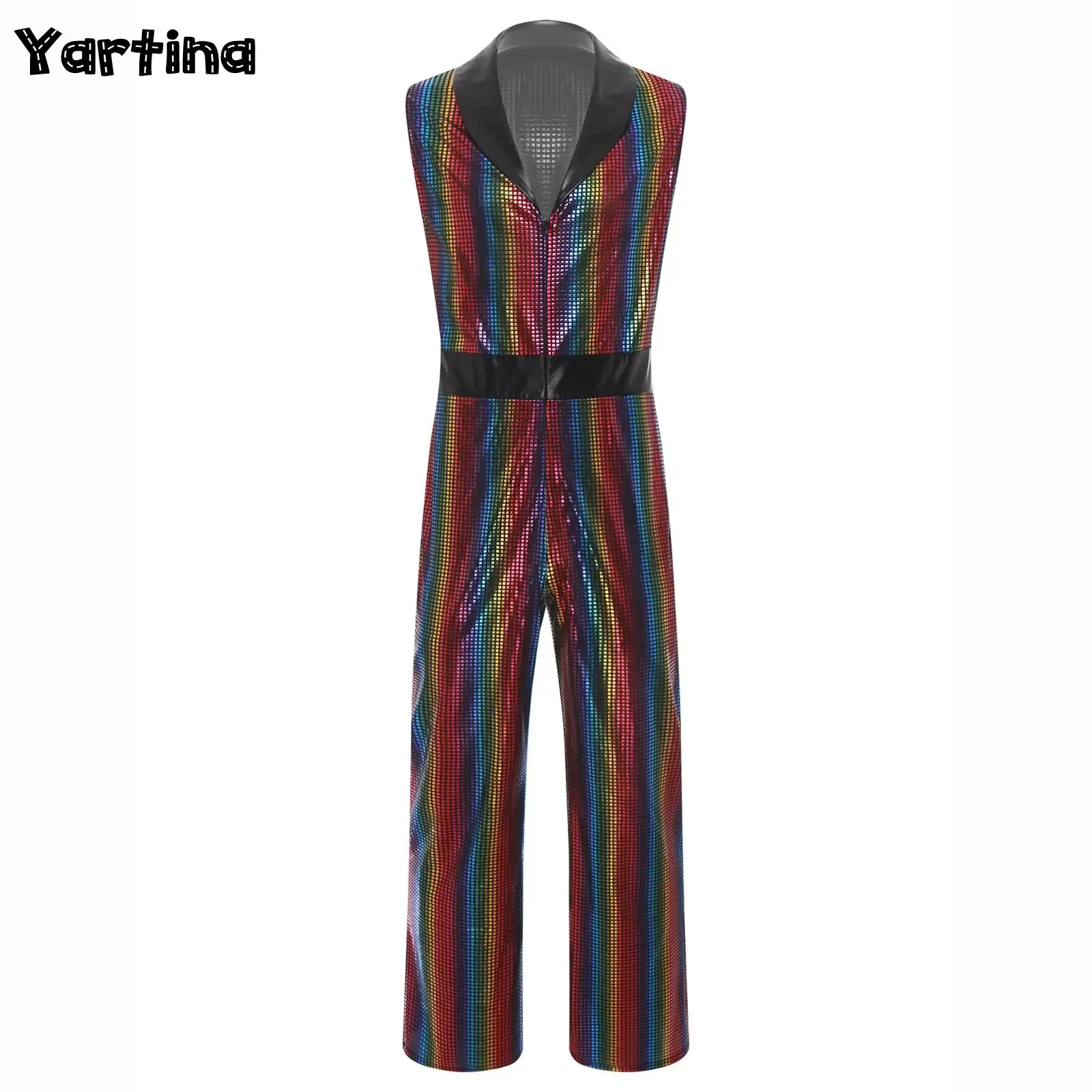 

Mens 60 70s Vintage Retro 1920s Disco Jumpsuit Wide Leg Bodysuit Hip-hop Jazz Dance Performance Costumes DJ Rave Party Clubwear