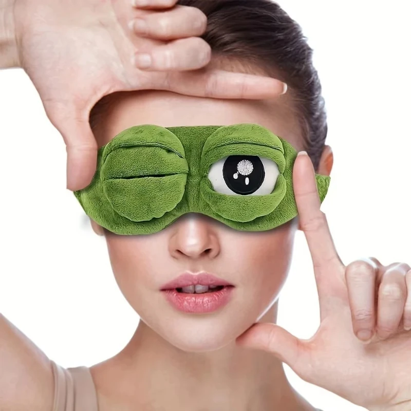Soft Cotton Lined Cartoon Sad Frog Eyeshade Breathable Lightproof Eye Mask Cute Funny Sleep Cover for Home Rest Office Nap Trave