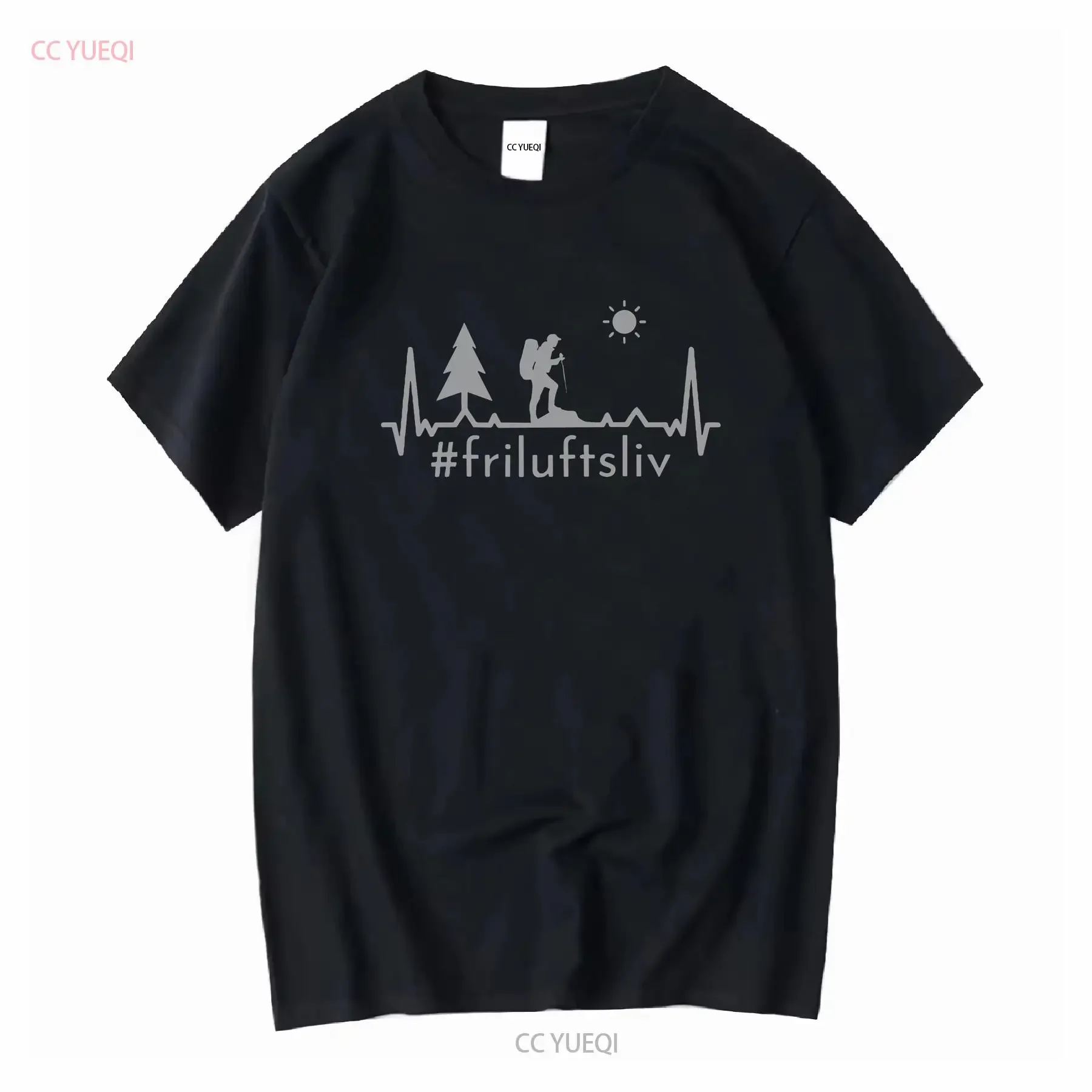 T shirt unisex Norway hashtag friluftsliv hiking outdoorlife heartbeat round neck women men graphic image writing vintage