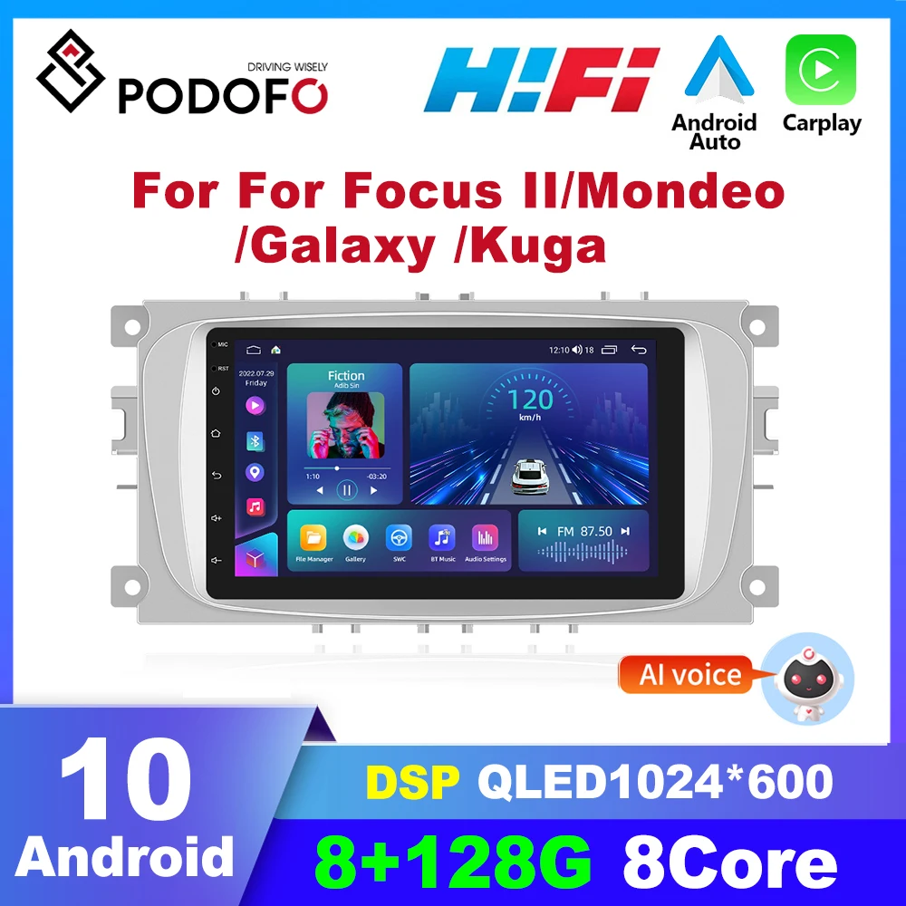 

Podofo Android 2 din Car Radio Android Car Radio For Ford Focus II Mondeo C-Max Galaxy Kuga CarPlay Multimedia Player Autoradio