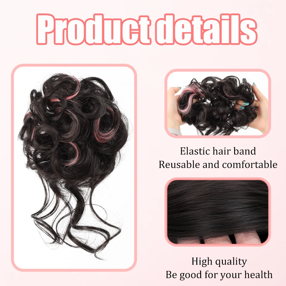 New-Style Highlight Dyed Synthetic Wig Ties And Packs Of Fake Hair Low Bun Hair Ties For Women's Hair Extensions For Daily Party