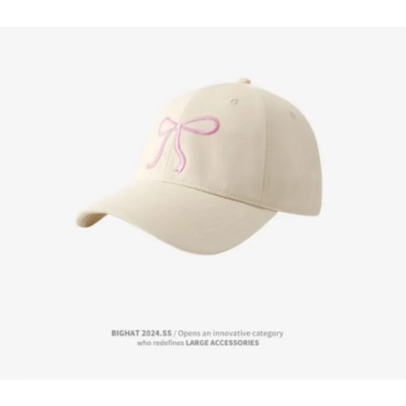 Soft Crown Baseball Cap Delicate Bow Embroidery Sweet Korean Style Adjustable Face Slimming Sun Hat for Women Outdoor