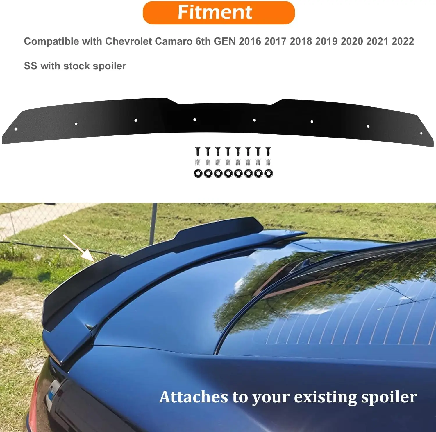 TML Rear Wickerbill Spoiler for 2016-2022 Chevy 6th Gen Camaro SS, One Piece Add On Style Wicker Bill Spoiler