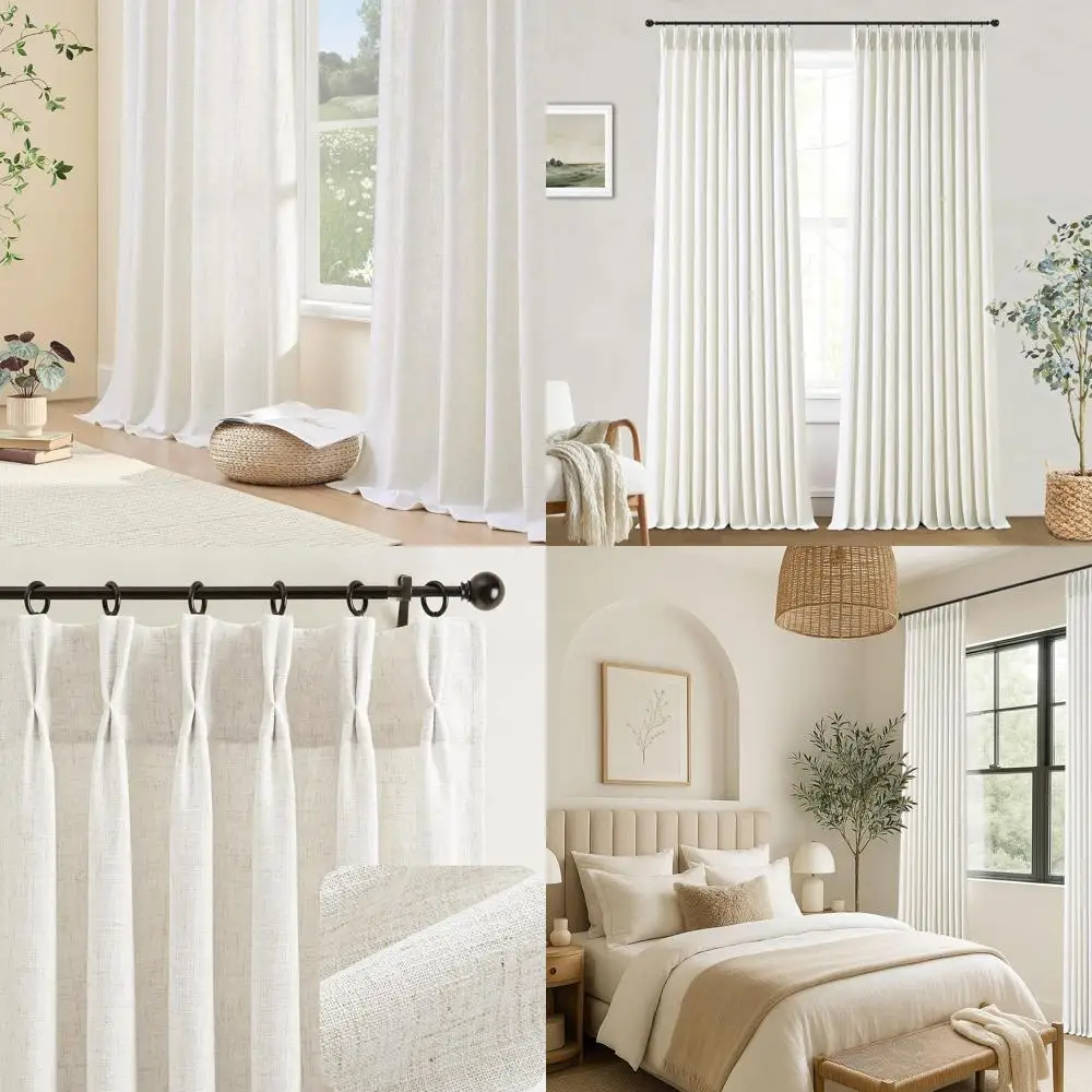 

Роскошные 92 бежевые льняные плиссированные шторы, светофильтрация, комплект из 2 панелей для столовой, 40 Вт x 92 л