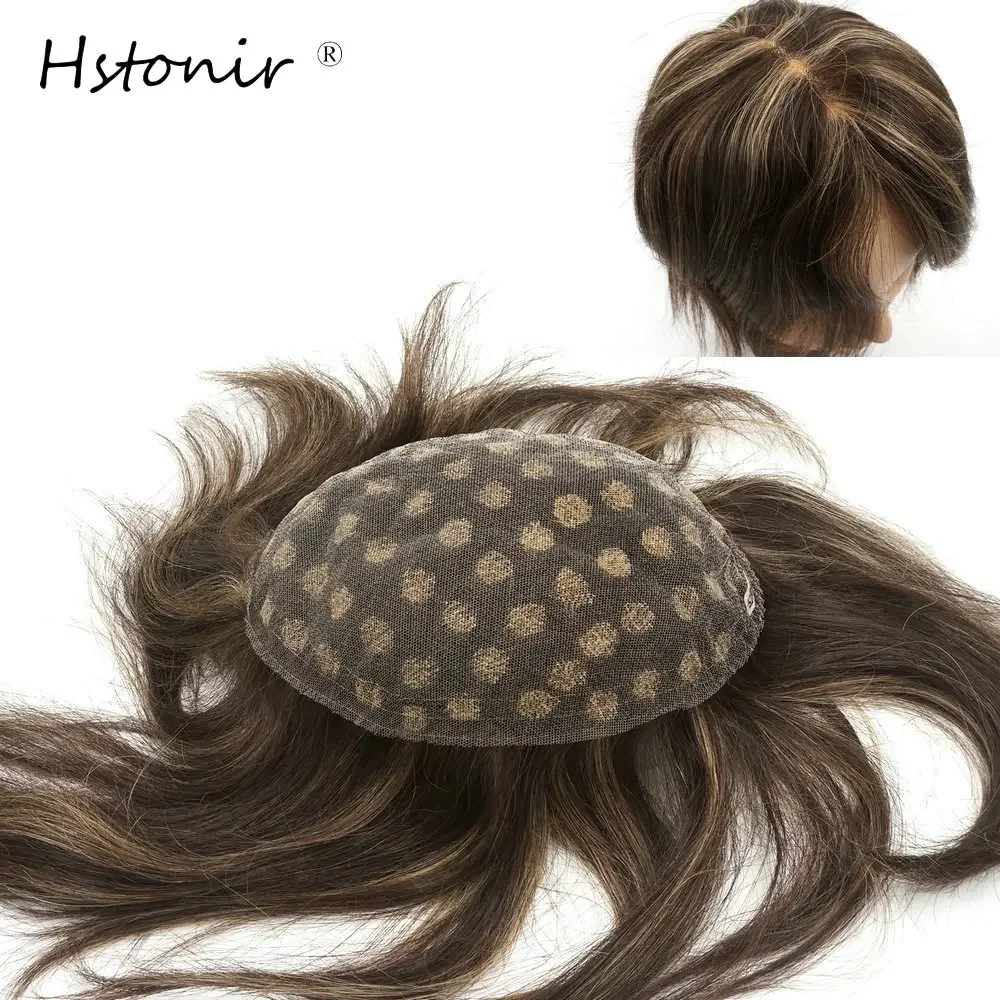 Hstonir Highlight Brown Blond 8x10 Full Swiss Lace Hair Prosthesis Natural Hair 100 Human Capillary Wig H074