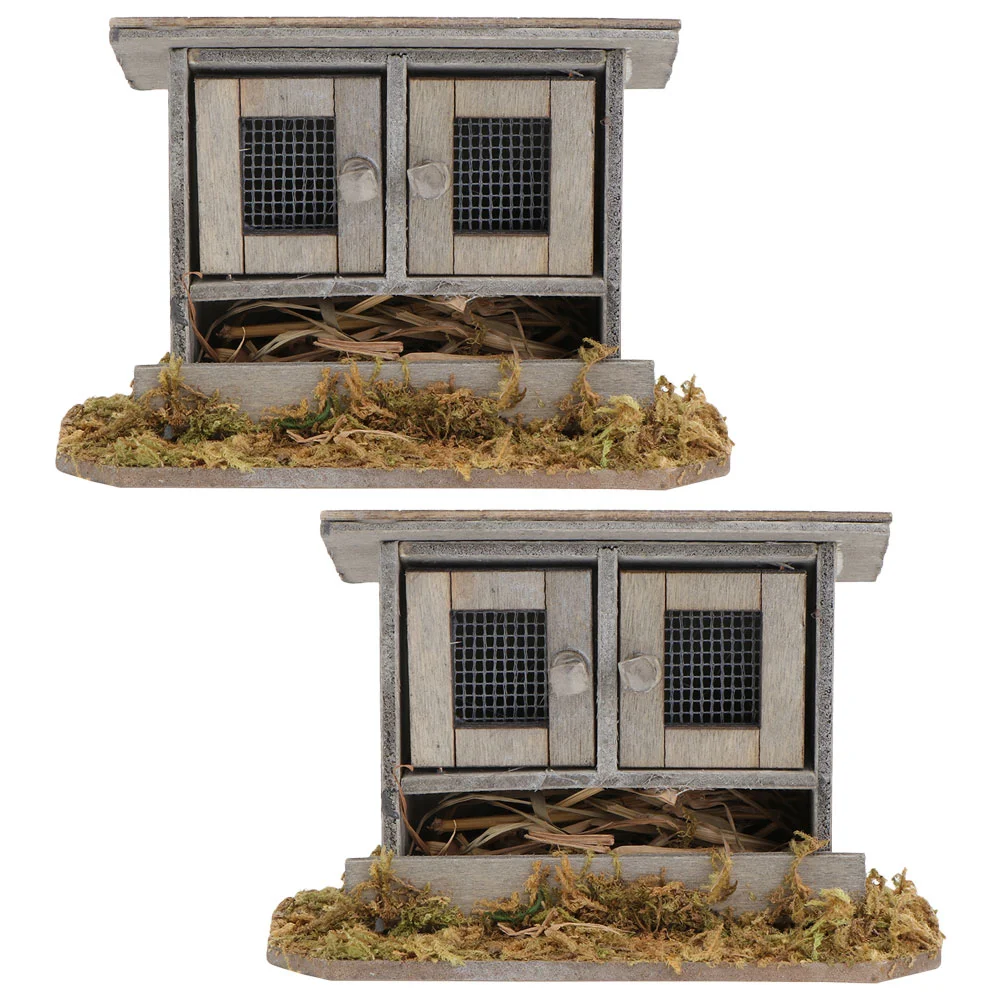 2 Pcs House Chicken Coop Outdoor Decor Mini Henhouse Simulation Adorn Bamboo Miniature Scene Model