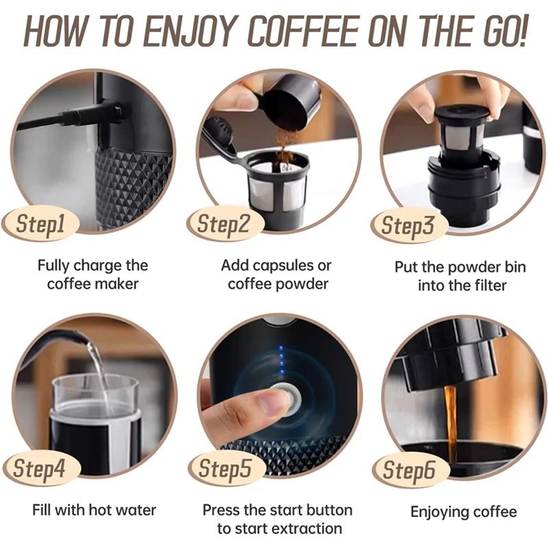 

A98E-2X Portable Espresso Maker, Electric Travel Coffee Machine For Office Travel Camping Fit Coffee Powder & Coffee Capsule
