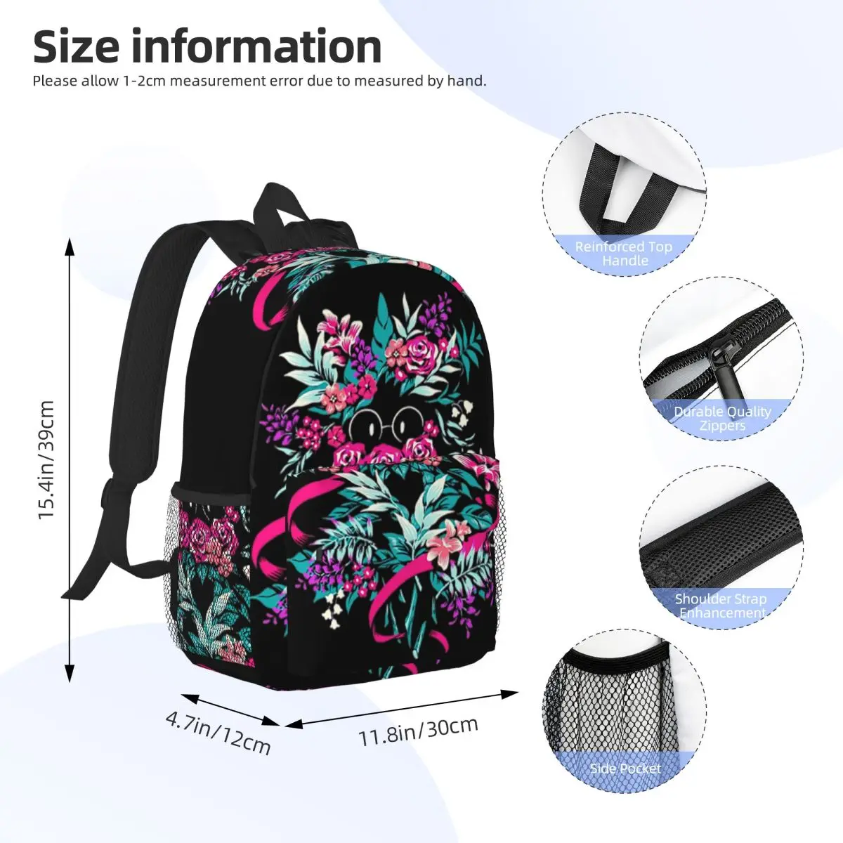 Deltarune Spamton Merch Ralsei Floral Backpack Student Boys Girls BookBag Men Women School Bag Laptop Shoulder Bags