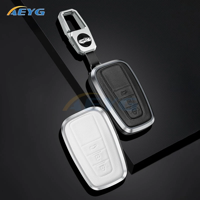

Leather+Metal Car Key Case Cover For Toyota Prius Camry Corolla CHR C-HR RAV4 Land Cruiser Prado Keychain 2 3 Button Accessories