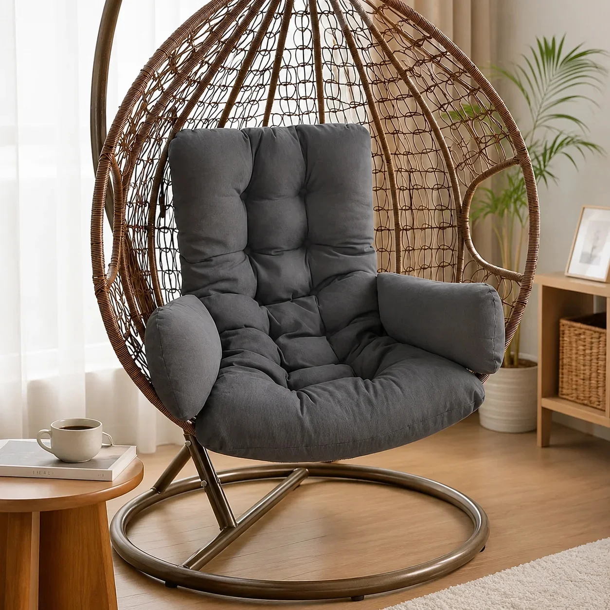  120x60cm Hanging Chair Cushion Removable Washable Seat Pad Rattan Swing Egg Chair Seat Cushion Insert Gray Cover For Patio