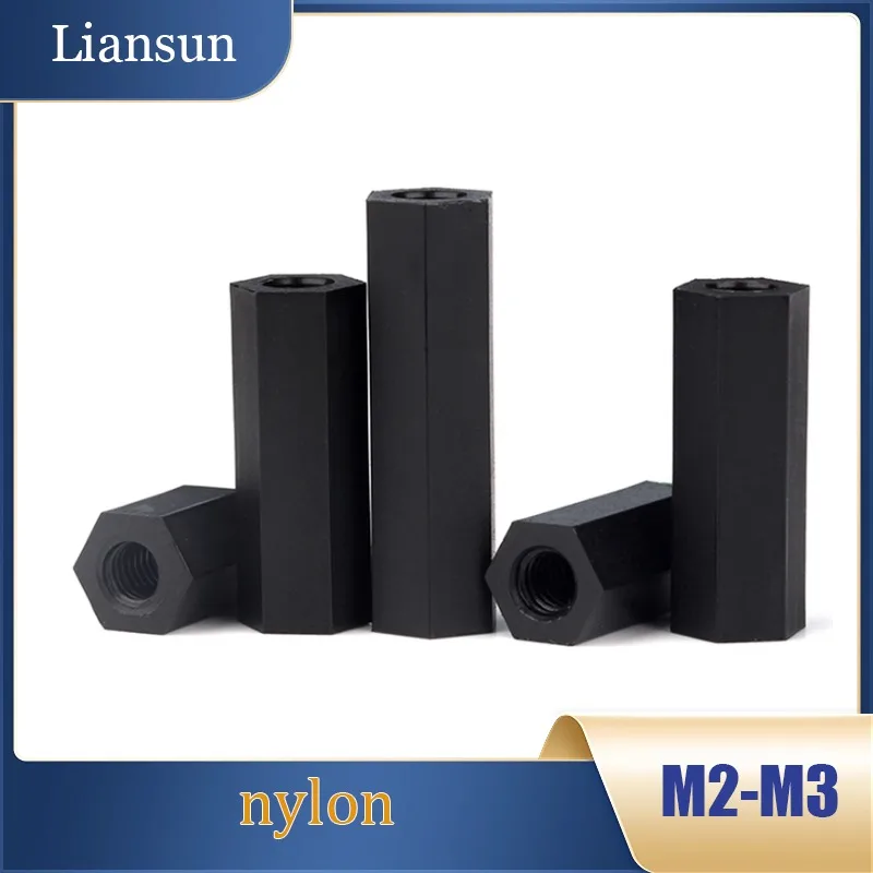 

M2 M2.5 M3 Nylon Flat-Head Hex Dual-Pass Stud Black Plastic Insulated Support Column Insulated Screw Nut Stud
