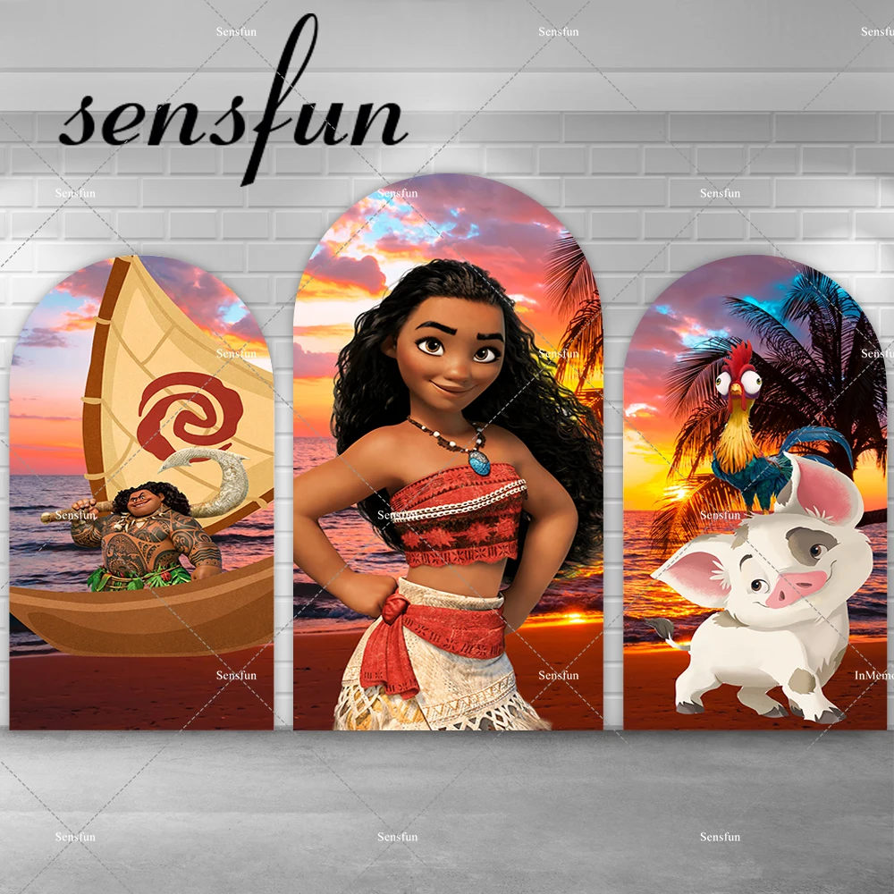 

Sunset Moana Theme Arch Backdrop Cover for Brave Girls Birthday Party Photography Backgrounds Chiara Wall Banner Doubleside