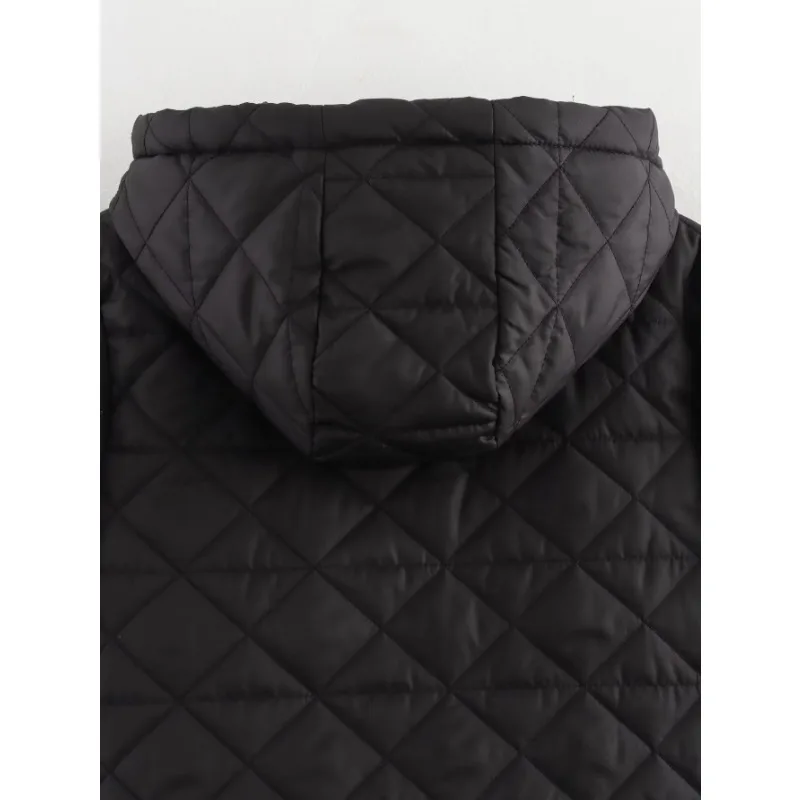 TRAF ZR-Casaco acolchoado casual com capuz feminino, parka de neve curta, preto, elegante, luxo, quente, inverno