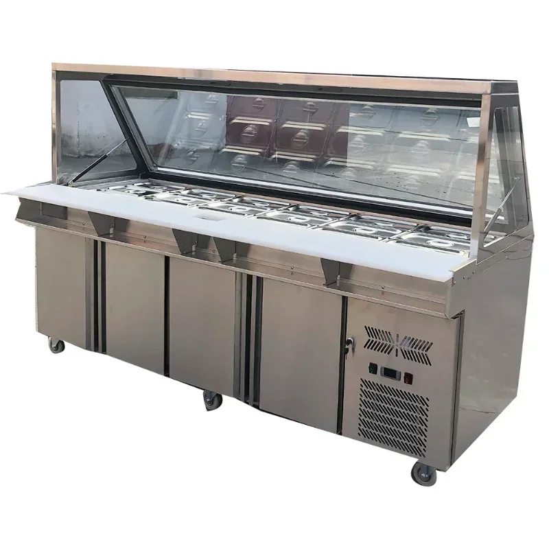 Commercial  Top Refrigerated Marble Chiller Counter with  Pizza Cabinet for Salad Chilling