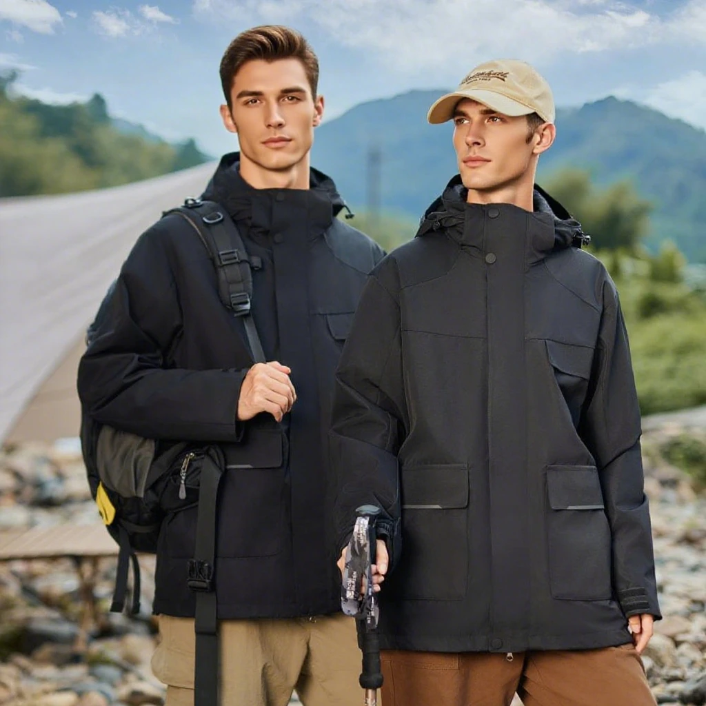 

2025 Black Three-in-one Down Jacket Outdoor Waterproof Windbreaker Long-sleeved Coat Men Women Hooded Autumn Winter Sportswear​​
