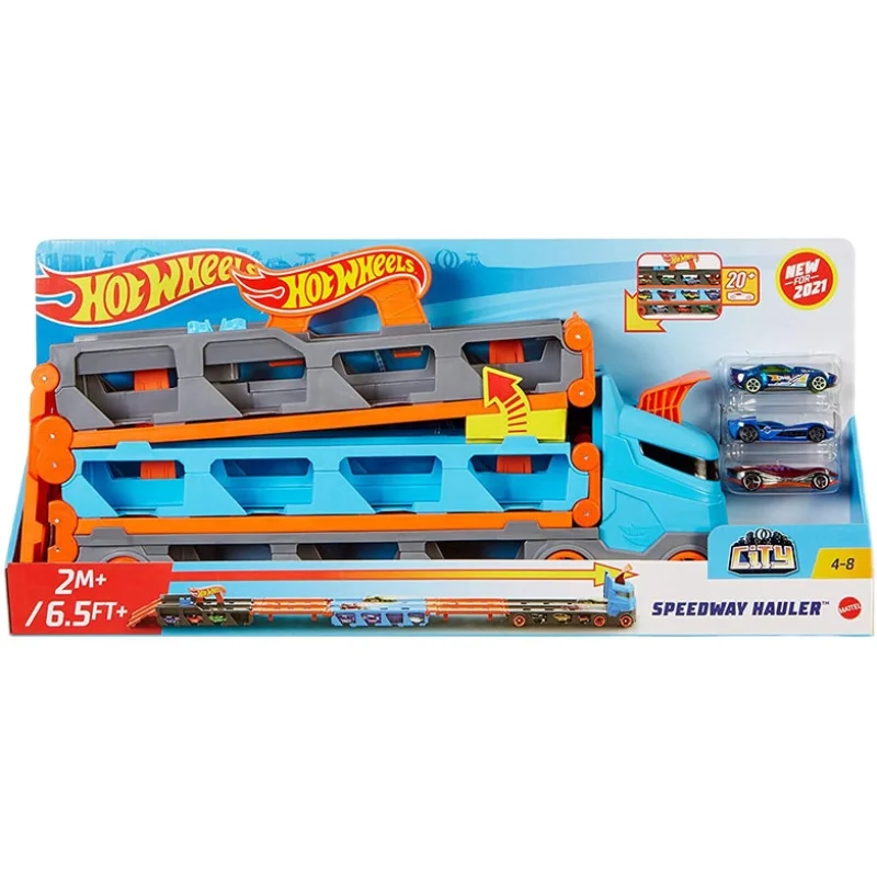 Original Hot Wheels Car Speedway Hauler Storage Carrier Diecast 1:64 Voiture Drag Race City Track bambini ragazzi giocattoli per bambini