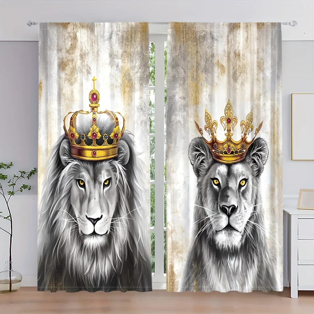 

3D Animal Lion King Curtains, Children's Favorite Tiger Curtains, Bedroom Decor, 2 Panels, Home Decor