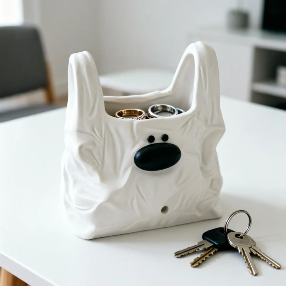 3D Wrinkle Plastic Bag Dog Face Multi Function Succulent Planter Key Jewelry Desktop Storage Ornament Supply 3D printing