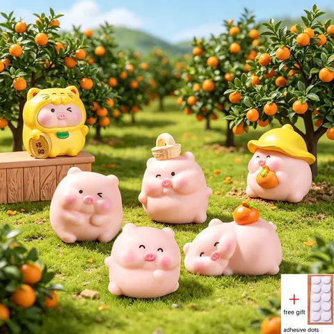 6/18/30pcs Cute Lucky Pig Miniatures Ornament Car Decoration Orange Pig Mini Figurine Office Desk Decor Accessories Fairy Garden