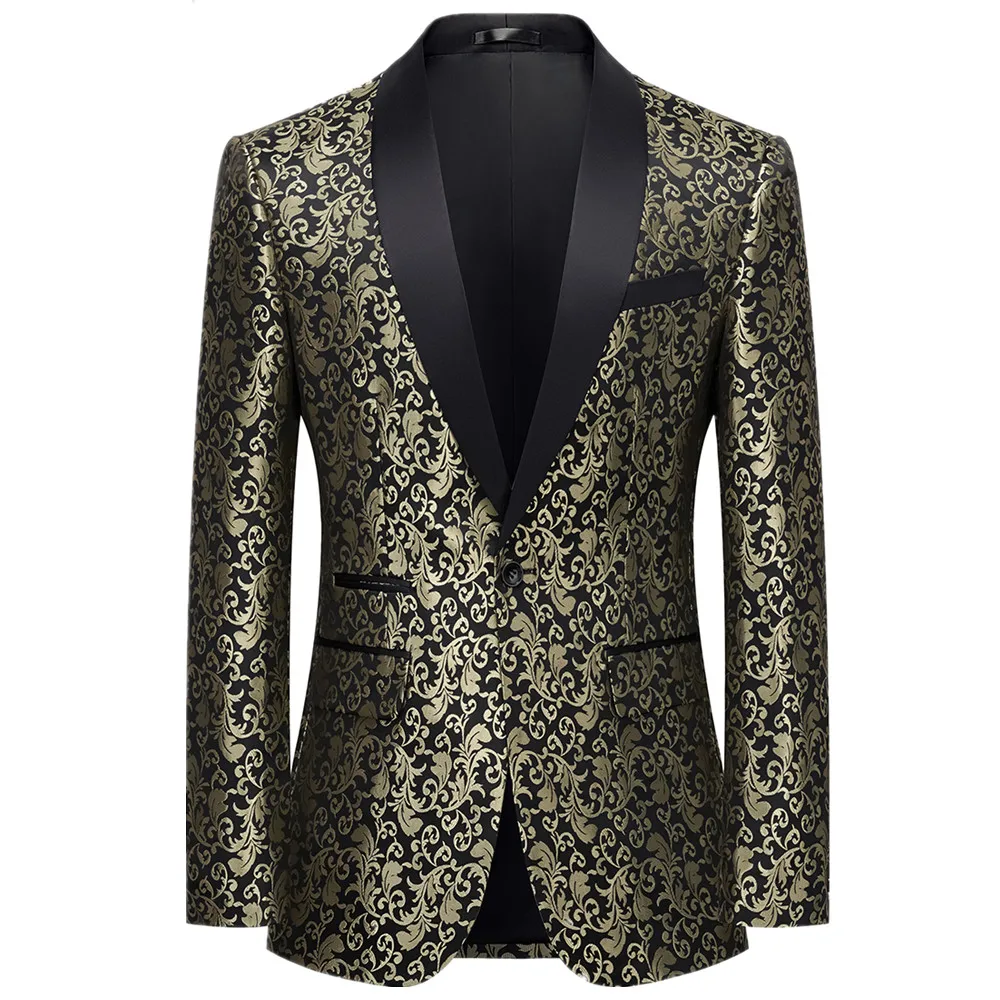 

New Autumn Golden Mens Suit Jacket, Asian Size Red Jacquard Fabric Blazers Coat, Wedding/Party/Stage Performance Top.