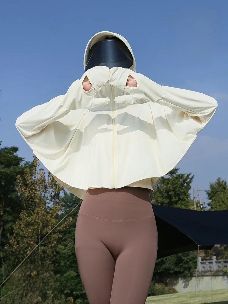 

Summer 2025 Women's New Sle Sun Protection Clothes with Glove oulder awl UV Protection Ice Silk Cover up Anti UV Coat