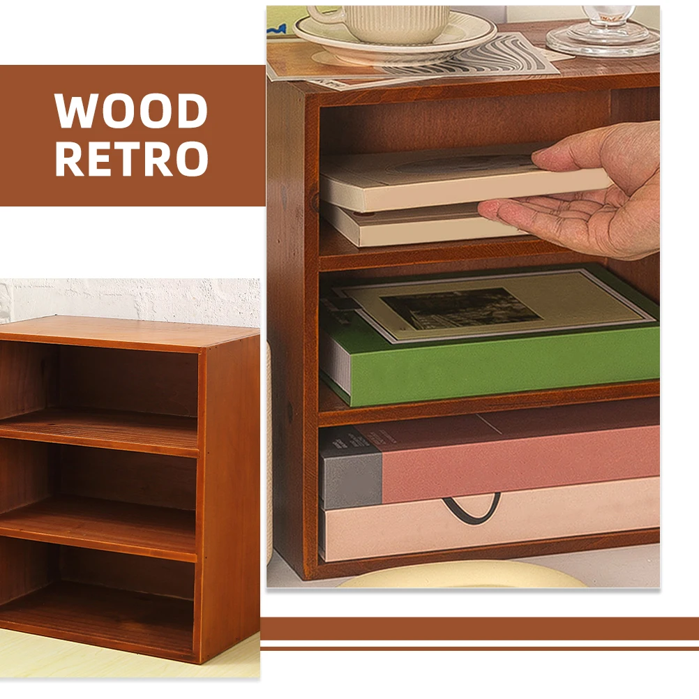 

Solid Wood Storage Rack Desktop Bookshelf Organizer with 3 Layers for Makeup Tools Books Cups Wooden Home Decor
