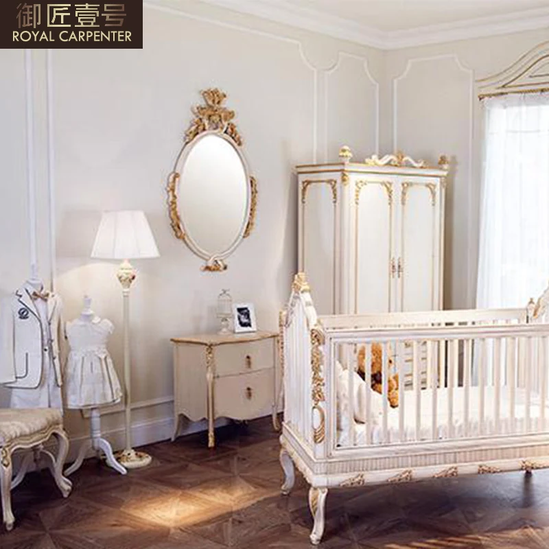 Deluxe European solid wood crib with bed around newborn crib princess bed villa prince bed