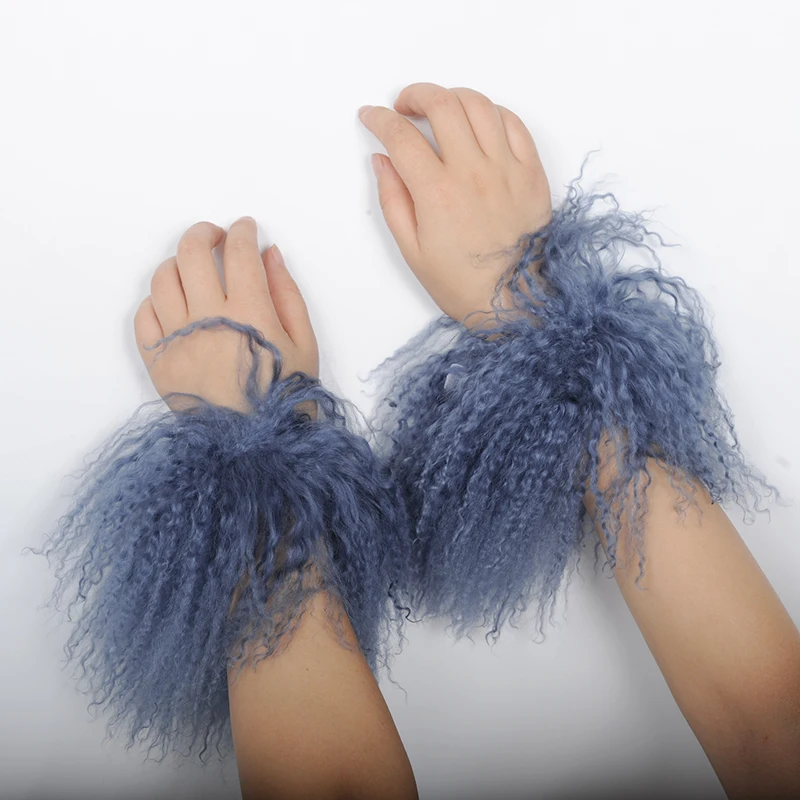 Fashion Women's Solid Autumn Winter Luxurious Cuff-Effortless Snap Design Real Mongolian Lamb Fur Cuff