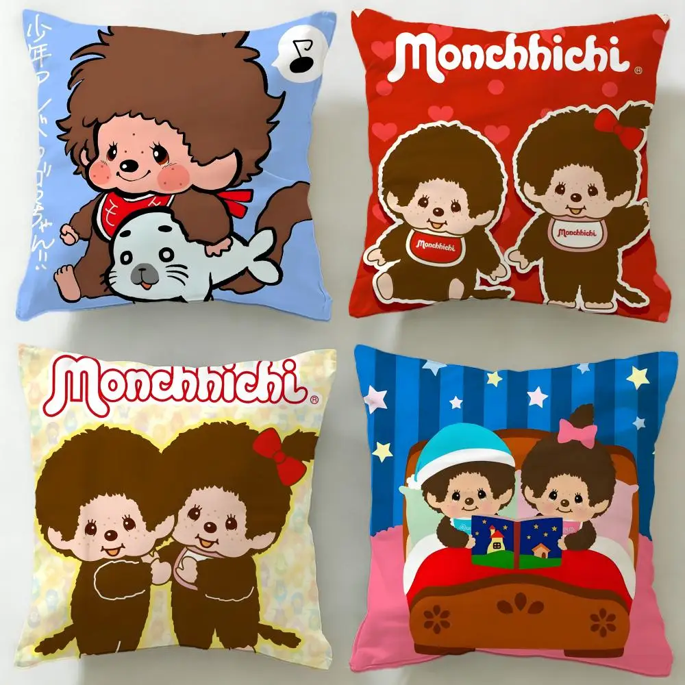 classic toy brand Monchhichi Cushion Cover Soft & Easy-Wash Pillow Case – Versatile for Couch, Bed, Travel and Office