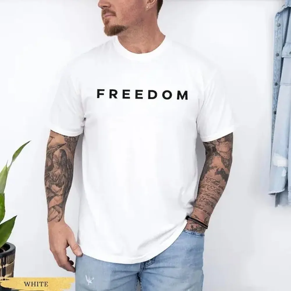 Men's Freedom T-Shirt - Short-Sleeve, Minimalist Graphic, Patriotic Statement, Casual Fashion Wear Menswear Top, Unisex Men's T Shirts, Tshirt, Shortsleeve