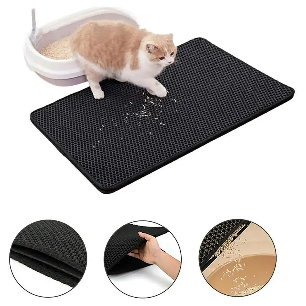 Double-Layer Cat Litter Mat EVA Trapping Pets Mat Breathable Non-slip Supplies Bottom Waterproof Pet Holes Litter Pet Cat M X9H1