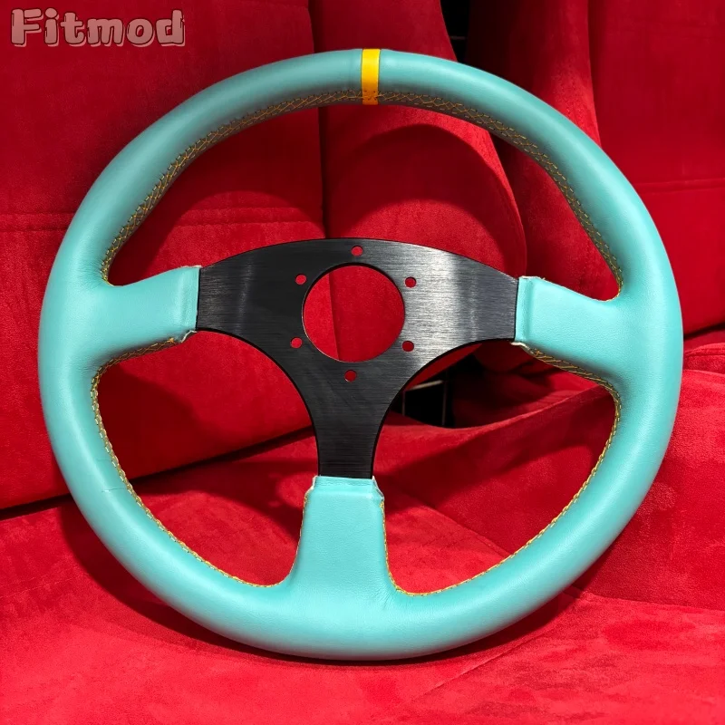 14-inch 350mm Racing Flat Steering Leather Simulation Racing Game Steering Wheel PCD70MM