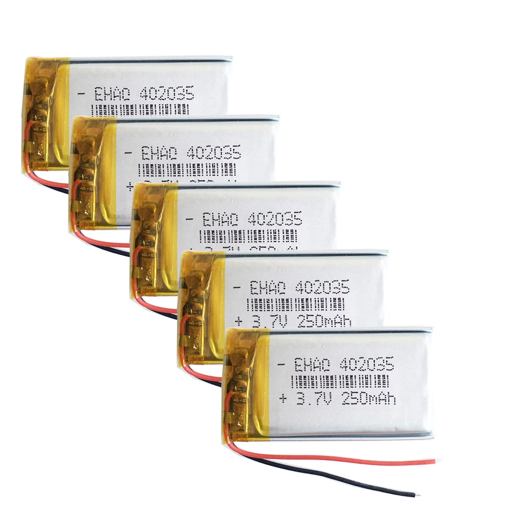 5 PCS 3.7V 250mAh 402035 Lithium Polymer LiPo Rechargeable Battery For Mp3 GPS PSP Bluetooth Headphone Headset Smart Watch