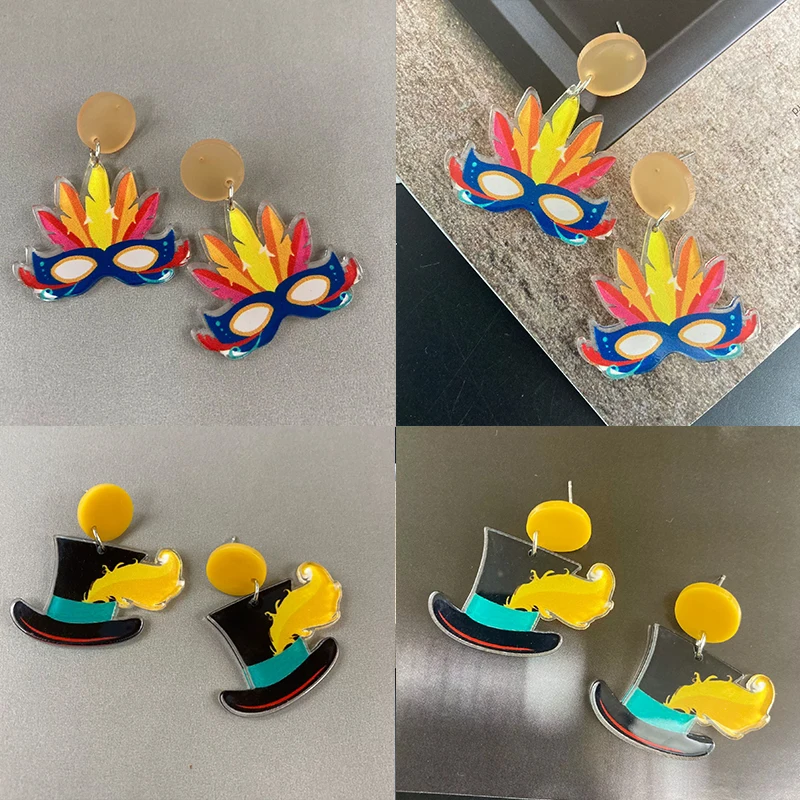 

New Color Contrasting Personalized Mask Printed Earrings Simple and Fashionable Acrylic Earrings Decorative Gift