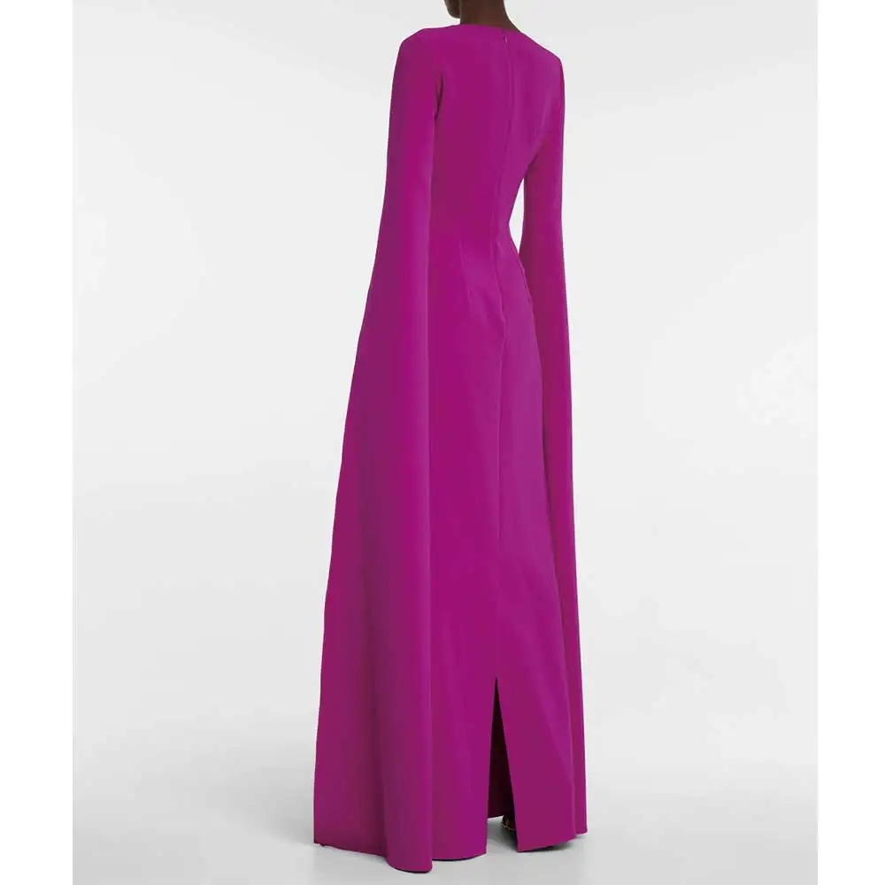 YUMDI Purple Crepe Long Sleeve Shawl Evening Dress Special Occasion Formal Gown Wedding Party Dress Luxury Evening Dress 2023