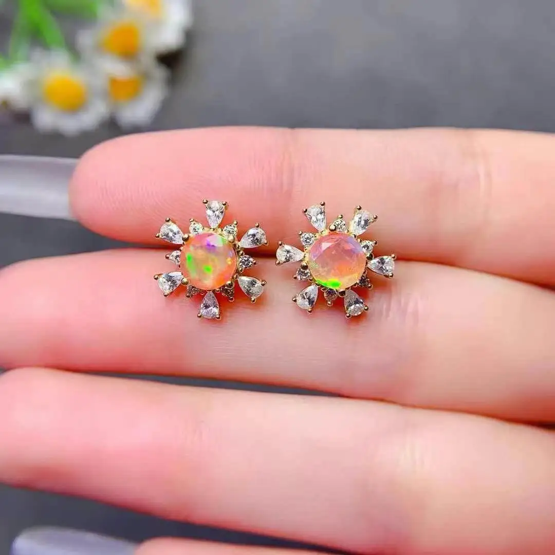 Female Wedding Jewelry 100% Natural Real Opal Earring 925 Sterling Silver Women earrings