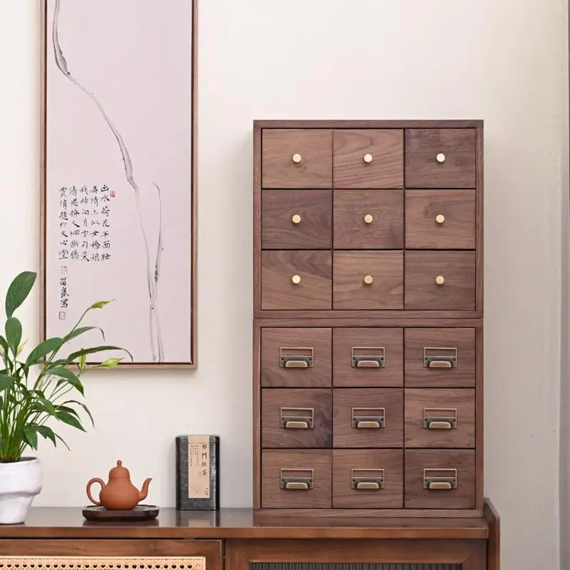 North American black walnut nine-drawer storage cabinet solid wood retro utility cabinet soft classification small cabinet
